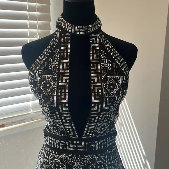 Akira Rhinestone low plunge halter dress. - Picture 3 of 9